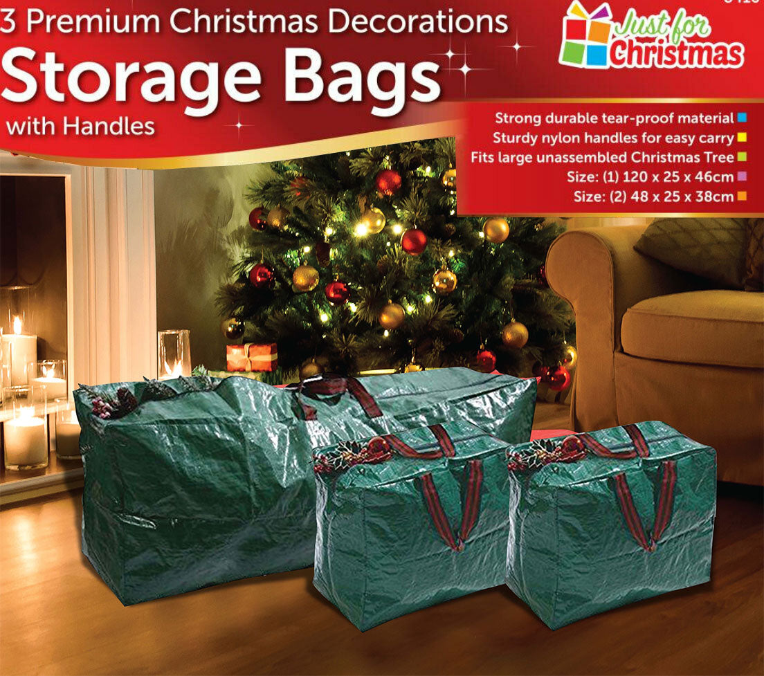 3 X Large Christmas Storage Zip Bags Tree, Decorations, Lights With Handles 3 X Large Christmas Storage Zip Bags Tree, Decorations, Lights With Handles